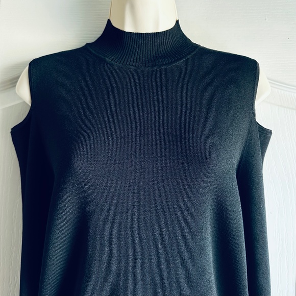 Nordstrom 360 Sweater Mock Neck Cold Shoulder Sleeve Rib Knit Italian Yarn - Picture 3 of 8